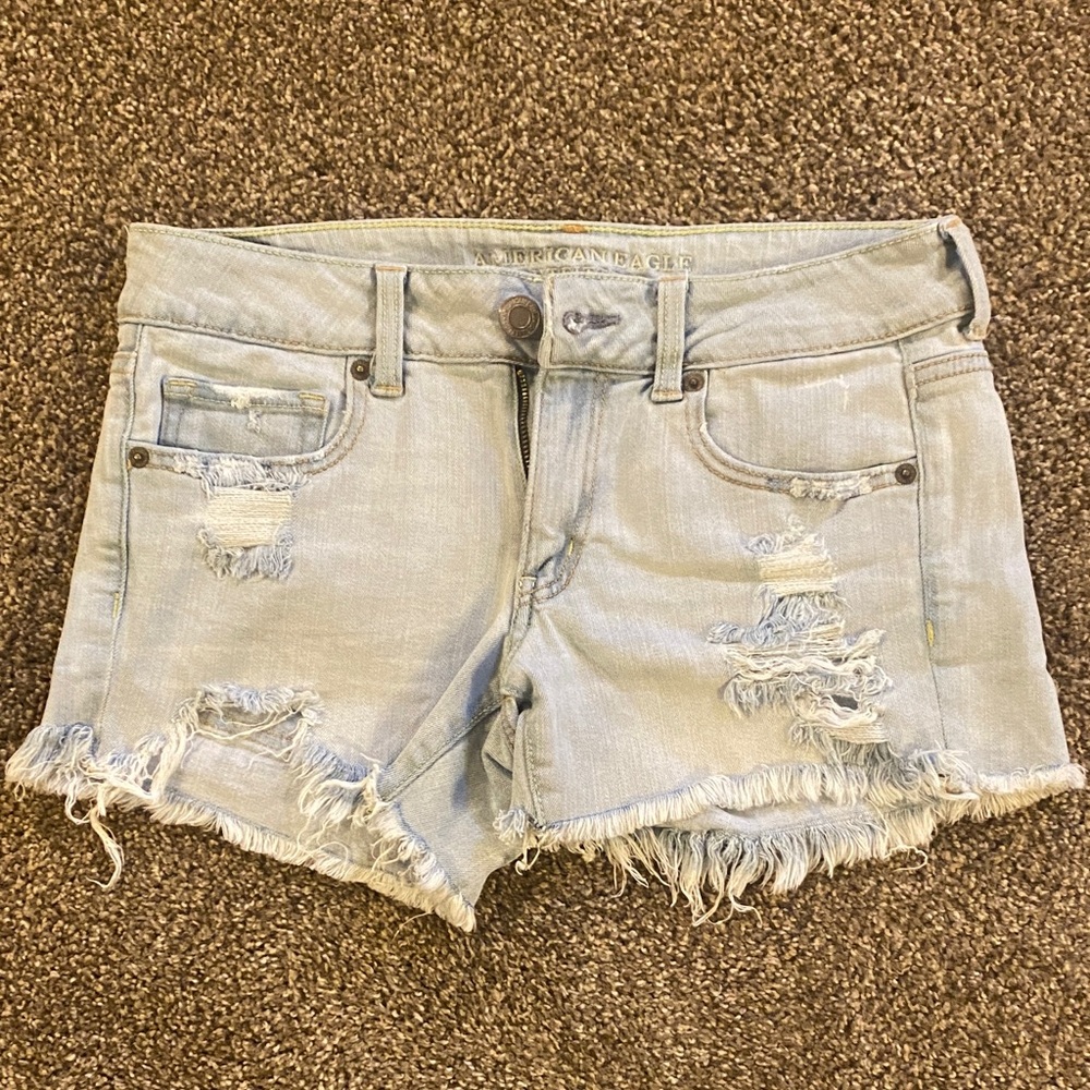 American Eagle Outfitters Light Blue Distressed Jean Shorts